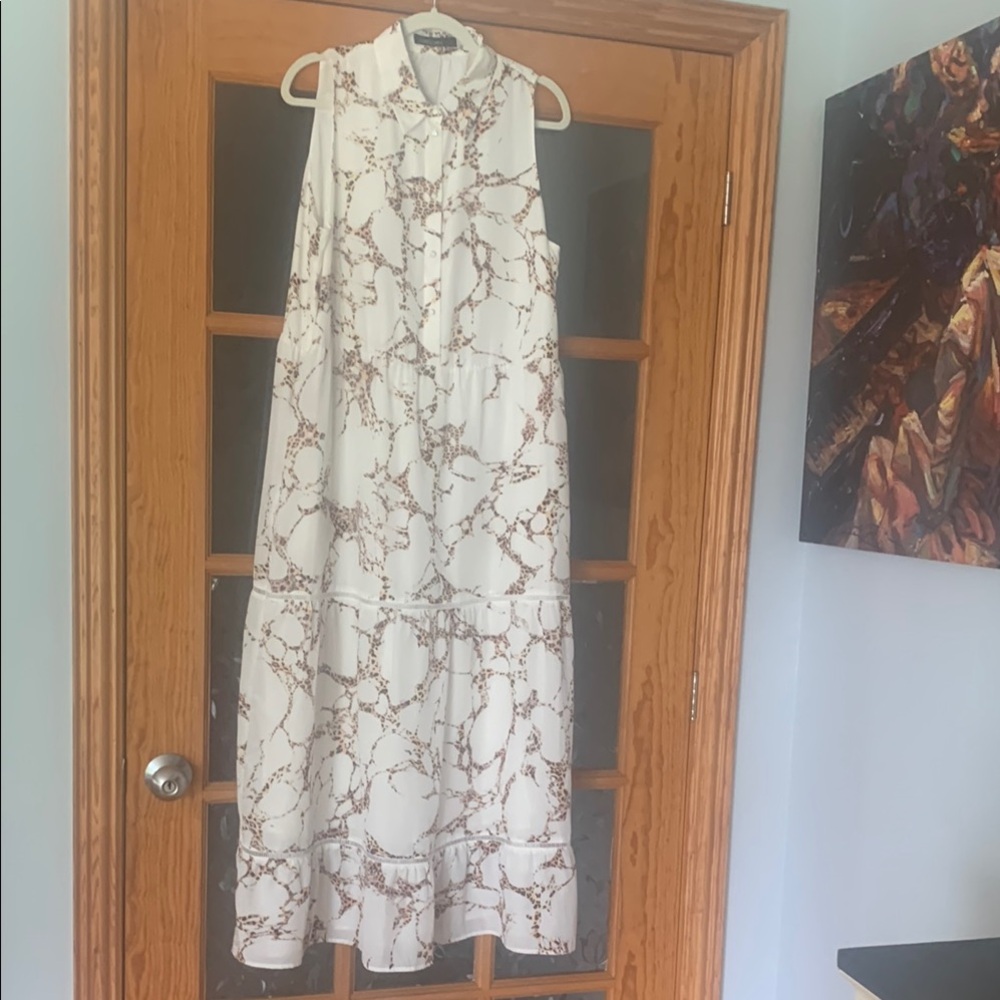 Marccain White Animal Print Sleeveless Maxi Dress, Sz L-XL